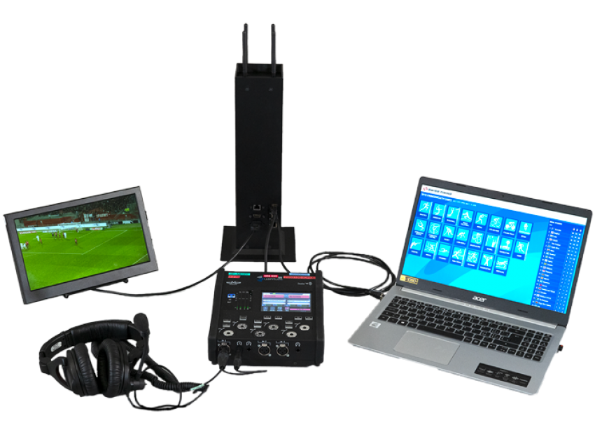 NuLink SA has developed this unit to provide wirelessly all services needed at a commentary position